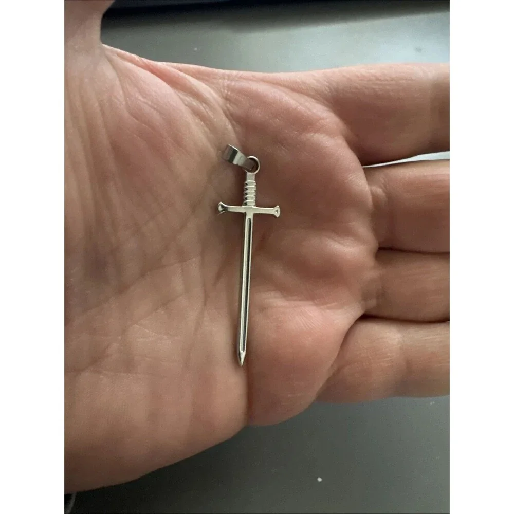Silver Plated Sword Cross Pendant 20” Inch Necklace Chain Viking Gift Unisex